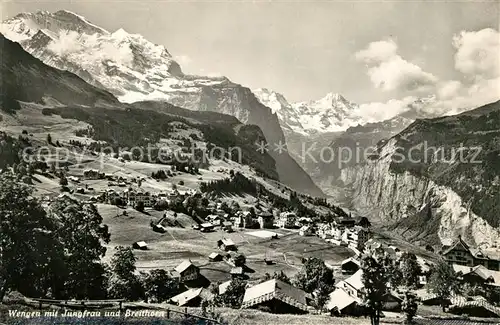 AK / Ansichtskarte Wengen BE mit Jungfrau und Breithorn Kat. Wengen