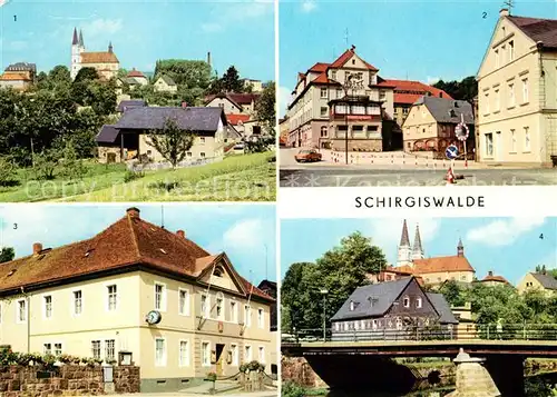 AK / Ansichtskarte Schirgiswalde Teilansicht Obermarkt Rathaus Spree Bruecke Kirche Kat. Schirgiswalde