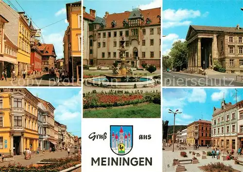 AK / Ansichtskarte Meiningen Thueringen Georgstrasse Schloss Elisabethenburg Theater Platz der Republik Wappen Kat. Meiningen