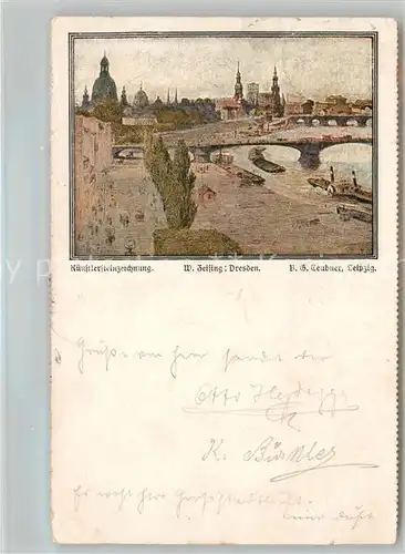 AK / Ansichtskarte Dresden Panorama Kuenstlersteinzeichnung Kat. Dresden Elbe