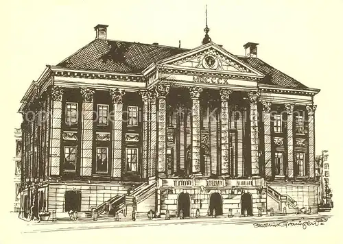 AK / Ansichtskarte Groningen Stadhuis Stadthaus Zeichnung Kuenstlerkarte Kat. Groningen