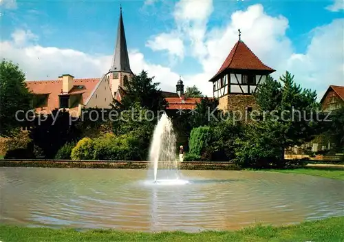 AK / Ansichtskarte Michelstadt Stadtpark Spitzer Turm und Stadtkirche Kat. Michelstadt