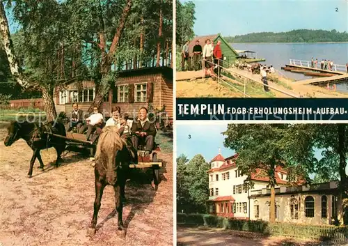 AK / Ansichtskarte Templin Ausfahrt mit Ponys Badestrand Luebbersee FDGB Erholungsheim Aufbau Kat. Templin