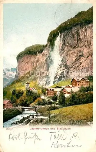 AK / Ansichtskarte Lauterbrunnen BE mit Staubbach Wasserfall Kat. Lauterbrunnen