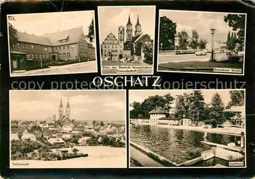 AK / Ansichtskarte Oschatz Postamt Platz der Deutsch Sowjetischen Freundschaft Dresdener Strasse Stadtbad Teilansicht mit Kirche Kat. Oschatz
