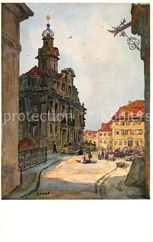 AK / Ansichtskarte Schwaebisch Hall Solbad Rathaus Marktplatz Kuenstlerkarte Kat. Schwaebisch Hall