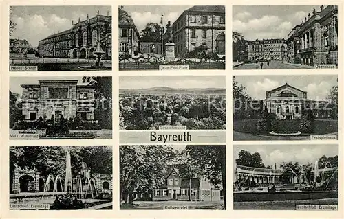 AK / Ansichtskarte Bayreuth Schloss Jean Paul Platz Opernhaus Festspielhaus Villa Wahnfried Lustschloss Eremitage Rollwenzelei  Kat. Bayreuth