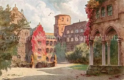 AK / Ansichtskarte Heidelberg Neckar Schlosshof Kuenstlerkarte Kat. Heidelberg