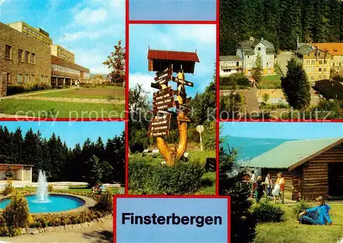 AK / Ansichtskarte Finsterbergen FDGB Erholungsheim Wilhelm Pieck Wegweiser am VdN Kurheim Betriebsferienheim Naturpark Huellrod Blockhuette Hainfelsen Kat. Finsterbergen Thueringer Wald