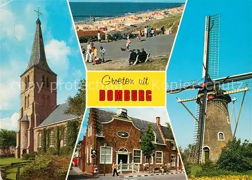 AK / Ansichtskarte Domburg Windmuehle Kerk Strand Kat. Niederlande