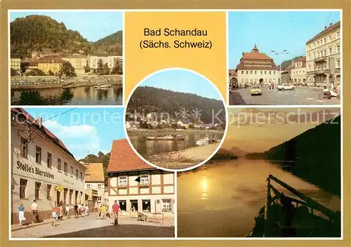 AK / Ansichtskarte Bad Schandau Teilansicht Markt Poststrasse Dampferanlegestelle Abendstimmung an der Elbe Kat. Bad Schandau