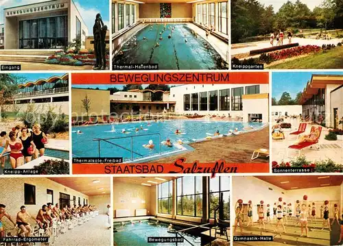 AK / Ansichtskarte Bad Salzuflen Bewegungszentrum Thermal Hallenbad Kneippgarten Thermal Freibad Sonnenterrasse Fahrrad Ergometer Gymnastik Halle Kat. Bad Salzuflen