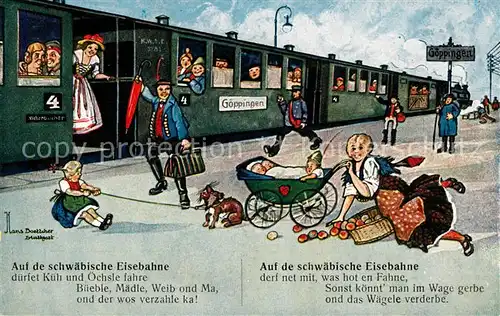 AK / Ansichtskarte Schwaebische Eisenbahn Kuenstlerkarte Komik Goeppingen Gedicht Kat. Musik