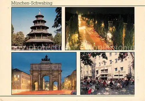 AK / Ansichtskarte Muenchen Chinesischer Turm Leopoldstrasse Siegestor Cafe Muenchener Freiheit Kat. Muenchen