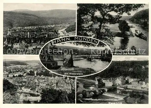 AK / Ansichtskarte Hann. Muenden Am Weserstein Zusammenfluss von Werra und Fulda Panorama Weserblick Kat. Hann. Muenden