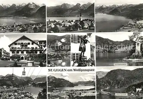 AK / Ansichtskarte St Gilgen Wolfgangsee Panorama Gasthaus Statue Seilbahn Schafberg Ochsenkreuz Krottensee