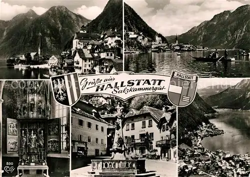 AK / Ansichtskarte Hallstatt Salzkammergut Teilansichten Hallstaettersee Brunnen Kirche Inneres Kat. Hallstatt