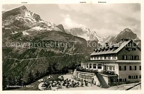 AK / Ansichtskarte Kreuzeckhaus Berghotel Bergrestaurant Alpenpanorama Serie Deutsche Heimatbilder Huber Karte Nr 6 Kat. Garmisch Partenkirchen