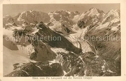 AK / Ansichtskarte Pontresina Blick vom Piz Languard auf die Bernina Gruppe Gebirgspanorama Kat. Pontresina