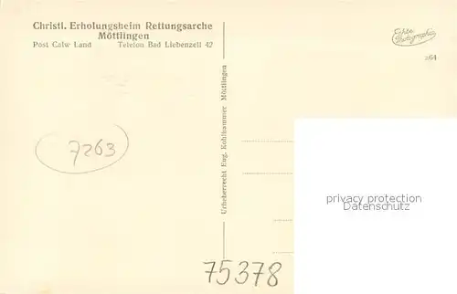 AK / Ansichtskarte Moettlingen Christliches Erholungsheim Rettungsarche Andachtsaal Kat. Bad Liebenzell