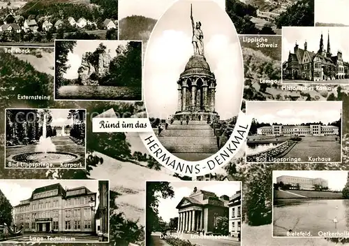 AK / Ansichtskarte Hermannsdenkmal Berlebeck Externsteine Bad Lippspringe Kurpark Lage Technikum Lippische Schweiz Lemgo Hist Rathaus Kurhaus Bielefeld Oetkerhalle Landestheather Detmold Kat. Detmold