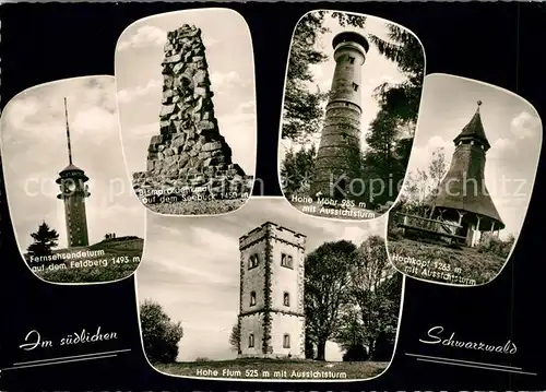 AK / Ansichtskarte Feldberg Schwarzwald Fernsehturm Bismarckdenkmal Seebuck Hohe Moehr mit Aussichtsturm Hohe Flum und Hochkopf mit Aussichtsturm Kat. Feldberg (Schwarzwald)