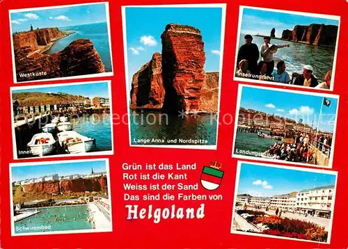 AK / Ansichtskarte Helgoland Westkueste Hafen Schwimmbad Lange Anne Nordspitze Inselrundfahrt Landungsbruecke Suedstrand Kat. Helgoland