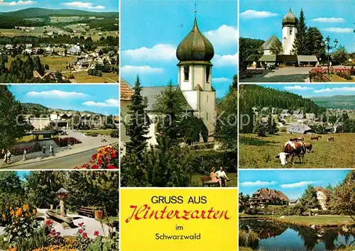 AK / Ansichtskarte Hinterzarten Teilansichten Kurort im Schwarzwald Kirche Brunne Viehweide Kuehe Kat. Hinterzarten