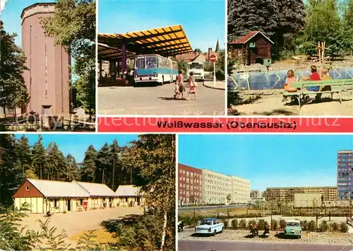 AK / Ansichtskarte Weisswasser Oberlausitz Wasserturm Busbahnhof Tierpark Pionierlager Philipp Mueller Kat. Weisswasser