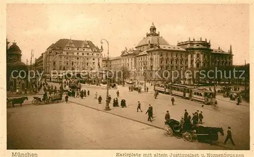 AK / Ansichtskarte Strassenbahn Muenchen Karlsplatz Justizpalast Nornenbrunnen  Kat. Strassenbahn