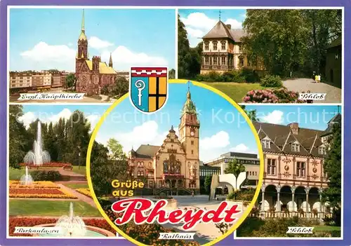 AK / Ansichtskarte Rheydt Kirche Parkanlagen Fontaene Rathaus Schloss Kat. Moenchengladbach