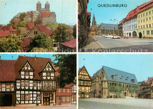 AK / Ansichtskarte Quedlinburg Blick vom Muenzenberg Markt Klopstockhaus Rathaus Fachwerkhaus Kat. Quedlinburg