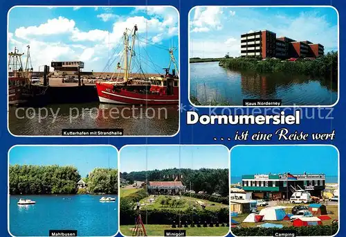 AK / Ansichtskarte Dornumersiel Kutterhafen Strandhalle Haus Norderney Mahlbusen Minigolf Camping Kat. Dornum