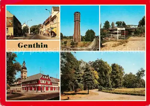 AK / Ansichtskarte Genthin Ernst Thaelmann Strasse Wasserturm Plauer Kanal Anlegestelle Adler Apotheke Park am Bahnhof Kat. Genthin