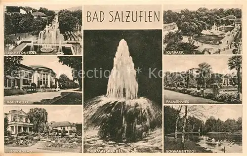 AK / Ansichtskarte Bad Salzuflen Leuchtfontaene Hauptallee Leopoldbad Thermalsprudel Kurpark Palmenweg Schwanenteich Kat. Bad Salzuflen