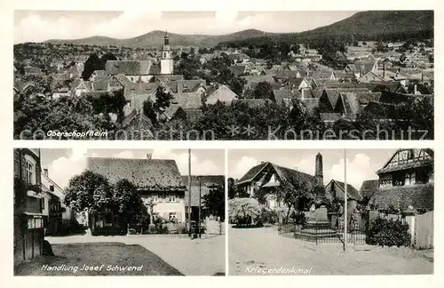 AK / Ansichtskarte Oberschopfheim Stadtpanorama Handlung Josef Schwend Kriegerdenkmal Kat. Friesenheim