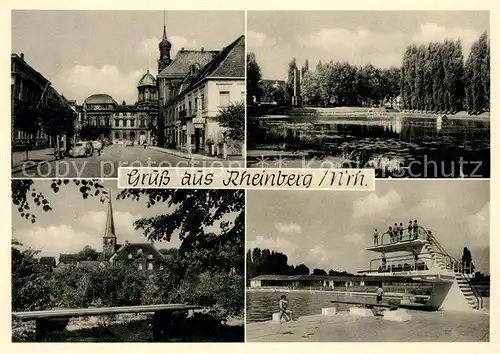 AK / Ansichtskarte Rheinberg Strassenpartie Schwanenteich Kirche Schwimmbad Kat. Rheinberg