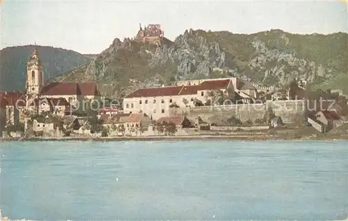 AK / Ansichtskarte Duernstein Wachau Blick ueber die Donau Kirche Stadtmauer Burgruine Serie Wachau Karte 28 Kat. Duernstein