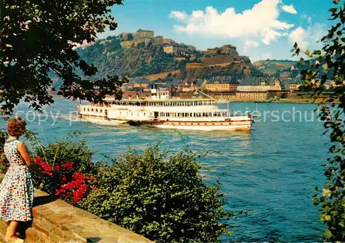 AK / Ansichtskarte Dampfer Seitenrad Koblenz Feste Ehrenbreitstein  Kat. Schiffe