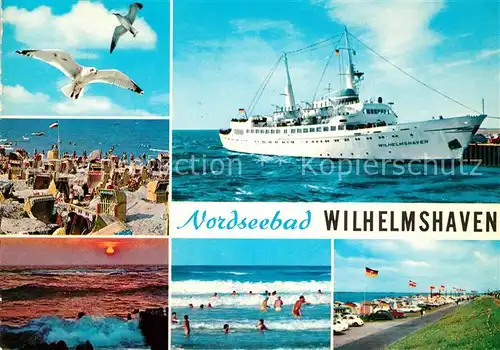 AK / Ansichtskarte Schiffe Ships Navires Wilhelmshaven Moewen Badestrand Geniusbank 