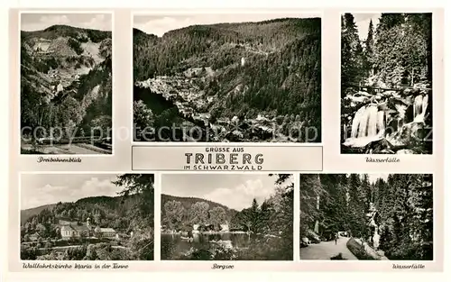 AK / Ansichtskarte Triberg Schwarzwald Wasserfaelle Wallfahrtskirche Bergsee Dreibahnenblick Kat. Triberg im Schwarzwald