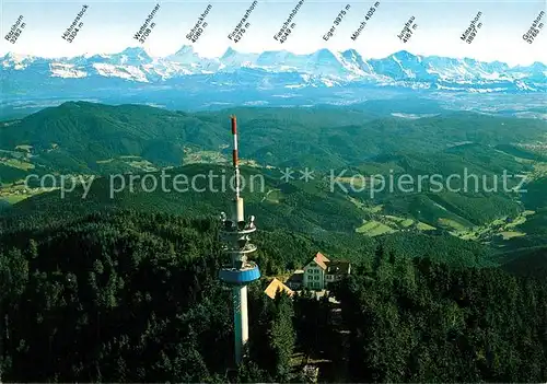 AK / Ansichtskarte Badenweiler Berghotel Hochblauen Sender Schwarzwald Alpenkette Fliegeraufnahme Kat. Badenweiler