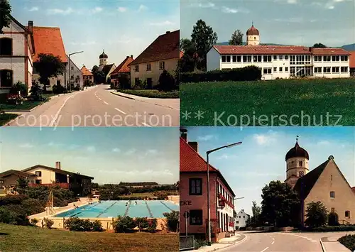 AK / Ansichtskarte Moenchsroth Hauptstrasse Schule Kirche Freibad Kat. Moenchsroth