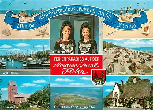 AK / Ansichtskarte Insel Foehr Wyk Hafen Strand Inselkirche Friesenhaus Nieblum Friesinnen Kat. Wyk auf Foehr