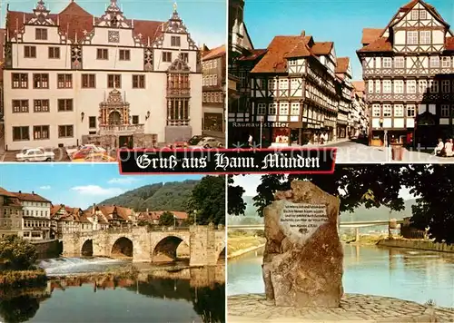 AK / Ansichtskarte Hann. Muenden Rathaus Marktplatz Bruecke Gedenkstein Kat. Hann. Muenden