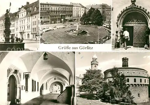 AK / Ansichtskarte Goerlitz Sachsen Information am Leninplatz Brunnen Platz der Befreiung Fluesterbogen Lange Laeuben Untermarkt Kaisertrutz Reichenbacher Turm Kat. Goerlitz