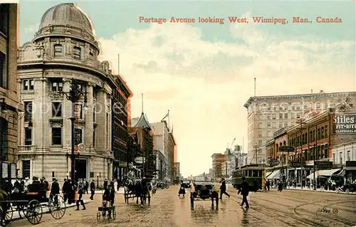 AK / Ansichtskarte Winnipeg Portage Avenue Strassenbahn Pferdekutschen Kat. Winnipeg