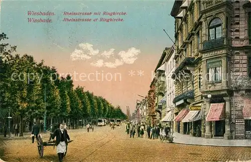 AK / Ansichtskarte Wiesbaden Rheinstrasse mit Ringkirche Kat. Wiesbaden