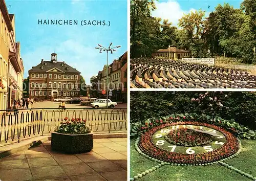 AK / Ansichtskarte Hainichen Sachsen Rathaus Freilichtbuehne Blumenuhr Kat. Hainichen Sachsen