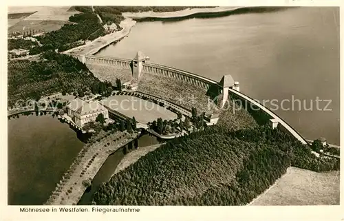 Moehnesee Fliegeraufnahme mit Staumauer Kat. Moehnesee